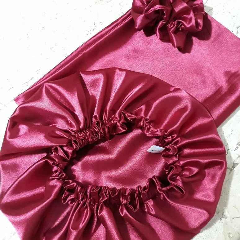 3-Piece Black Satin Silk Sleep Care & Hair Protection Set