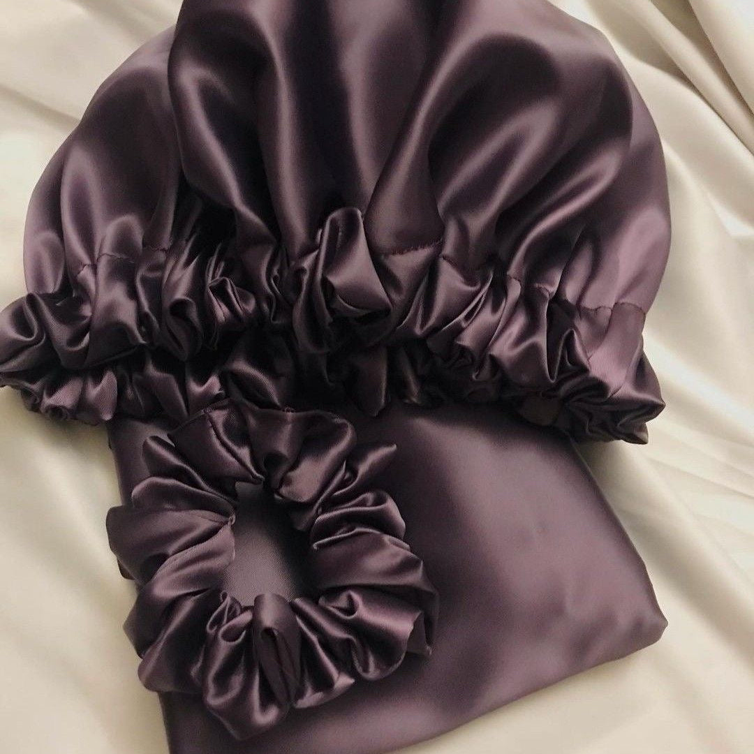 3-Piece Black Satin Silk Sleep Care & Hair Protection Set