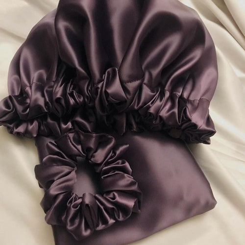 3-Piece Black Satin Silk Sleep Care & Hair Protection Set