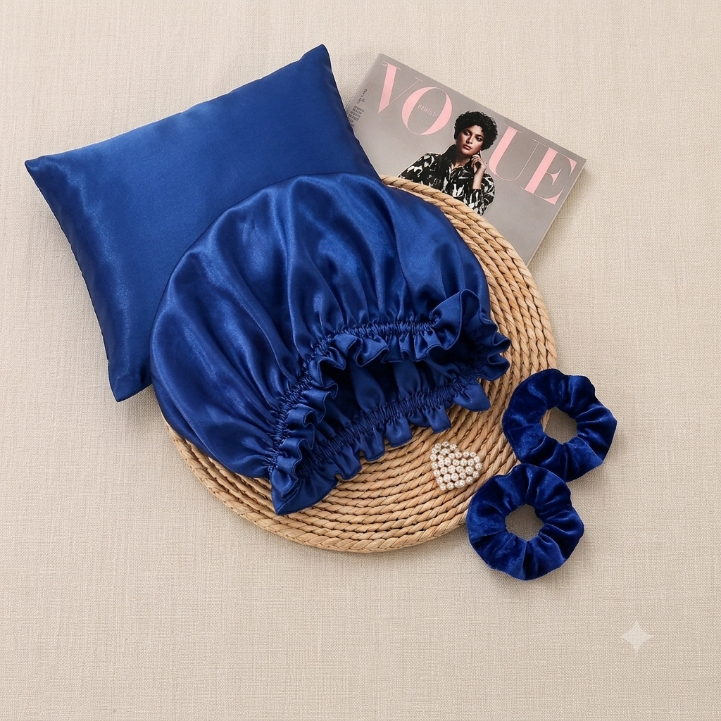 3-Piece Black Satin Silk Sleep Care & Hair Protection Set