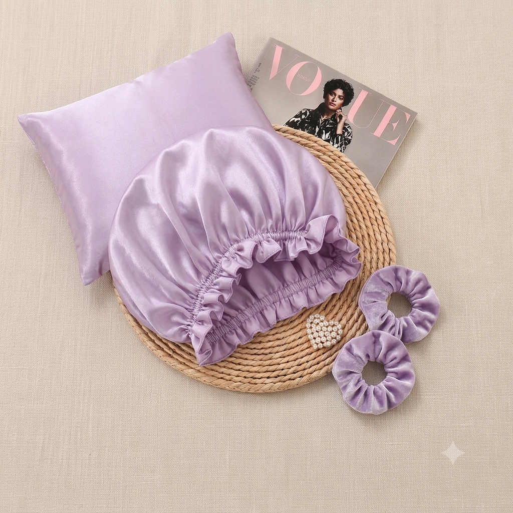 3-Piece Black Satin Silk Sleep Care & Hair Protection Set