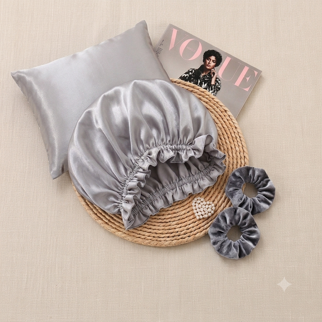 3-Piece Black Satin Silk Sleep Care & Hair Protection Set