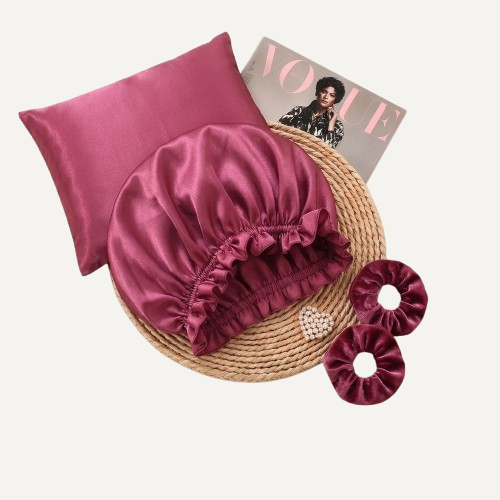 3-Piece Black Satin Silk Sleep Care & Hair Protection Set