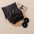 3-Piece Black Satin Silk Sleep Care & Hair Protection Set
